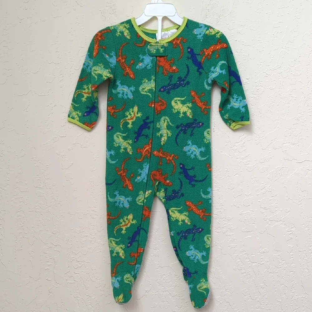 🌻 Kidgets Green Gecko Print Footed Zipper Front Pajamas Size 18 months